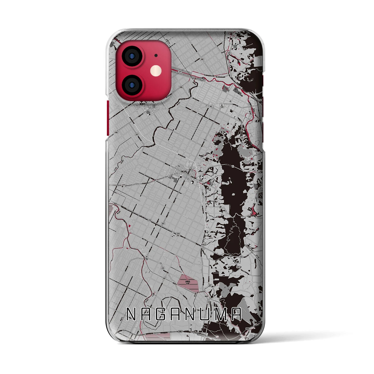 【長沼(北海道)】地図柄iPhoneケース(クリアタイプ)モノトーン・iPhone 11 用