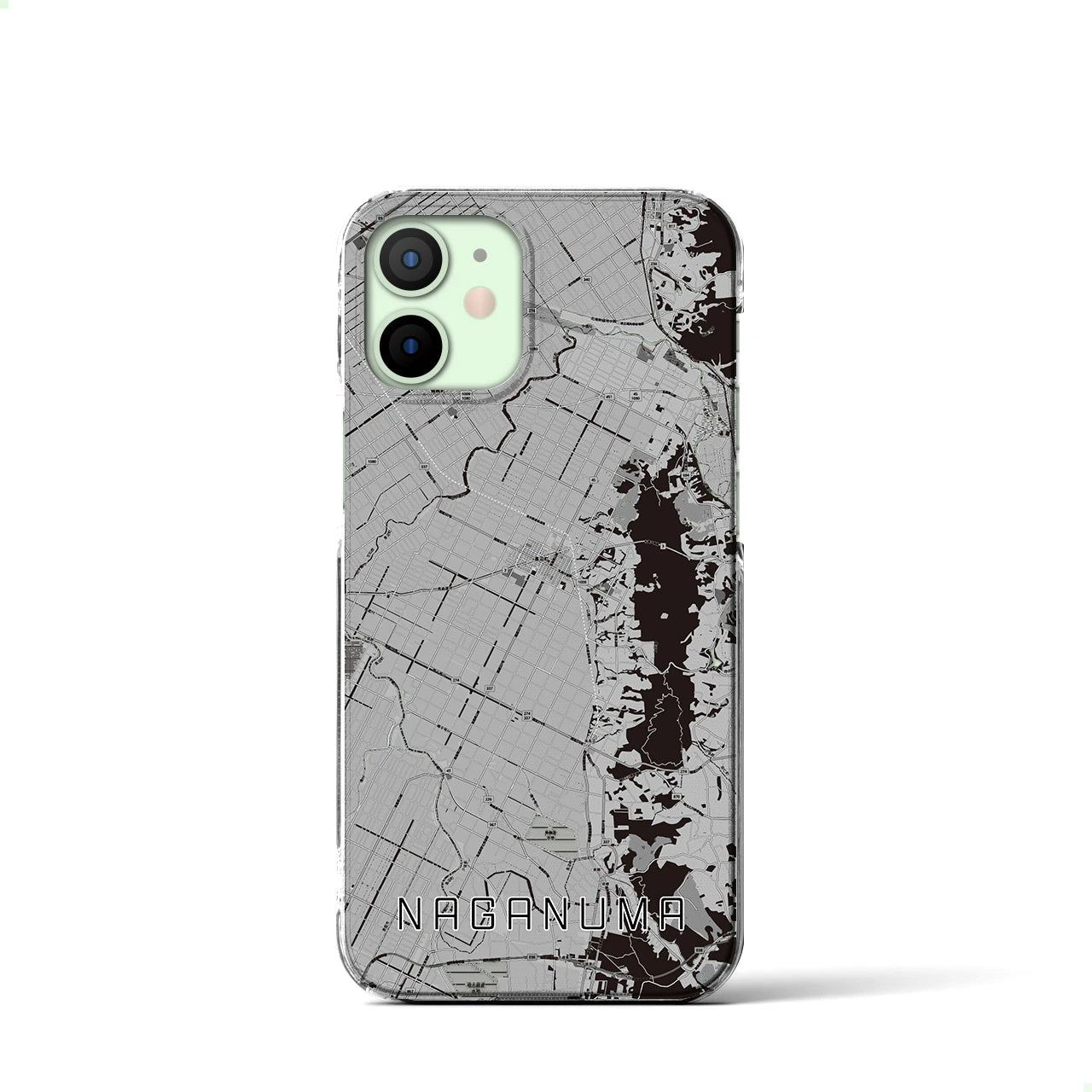 【長沼(北海道)】地図柄iPhoneケース(クリアタイプ)モノトーン・iPhone 12 mini 用