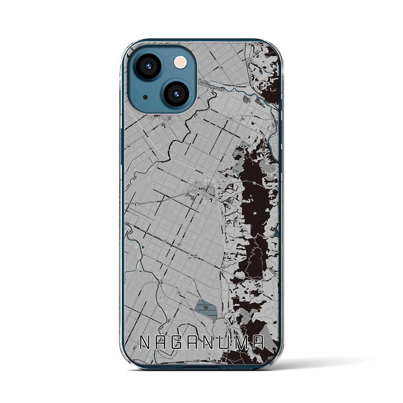 【長沼(北海道)】地図柄iPhoneケース(クリアタイプ)モノトーン・iPhone 13 用