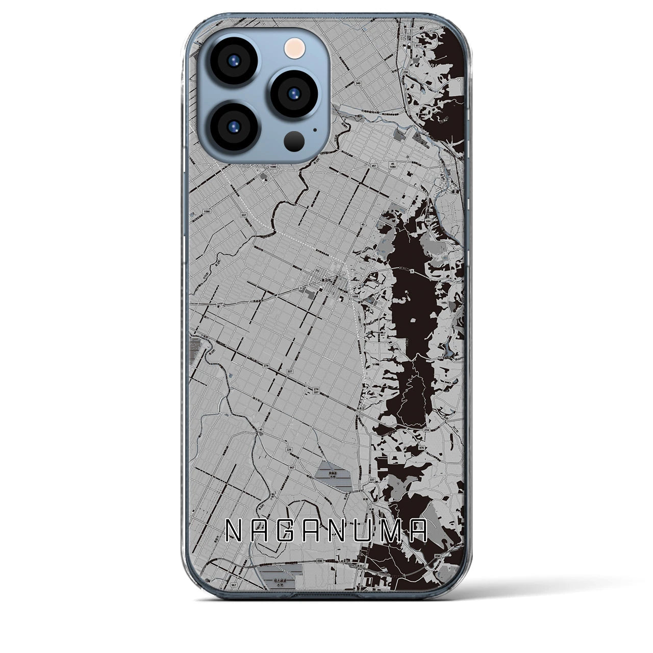 【長沼(北海道)】地図柄iPhoneケース(クリアタイプ)モノトーン・iPhone 13 Pro Max 用