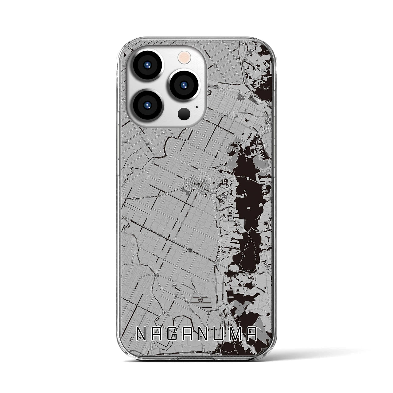 【長沼(北海道)】地図柄iPhoneケース(クリアタイプ)モノトーン・iPhone 13 Pro 用