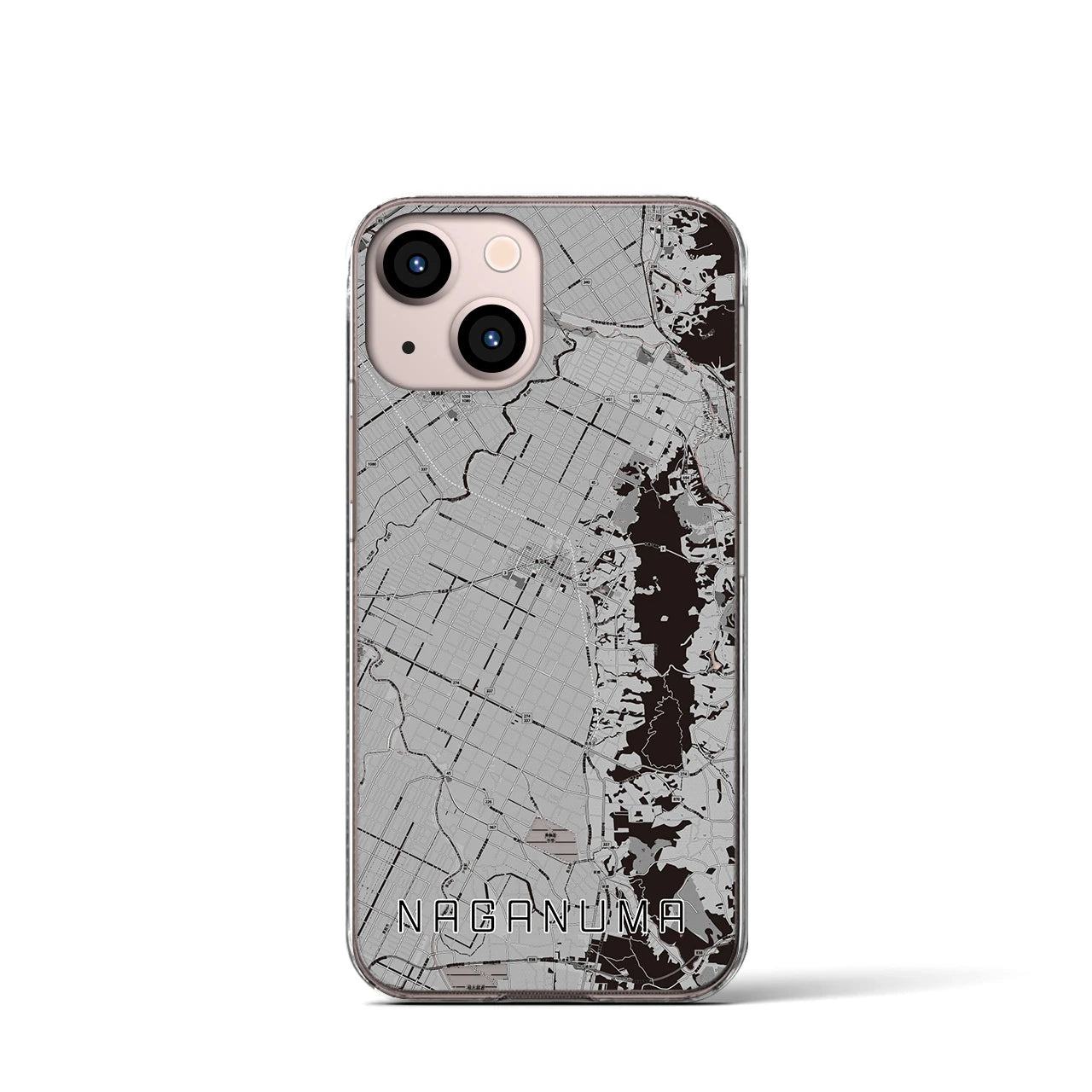 【長沼(北海道)】地図柄iPhoneケース(クリアタイプ)モノトーン・iPhone 13 mini 用