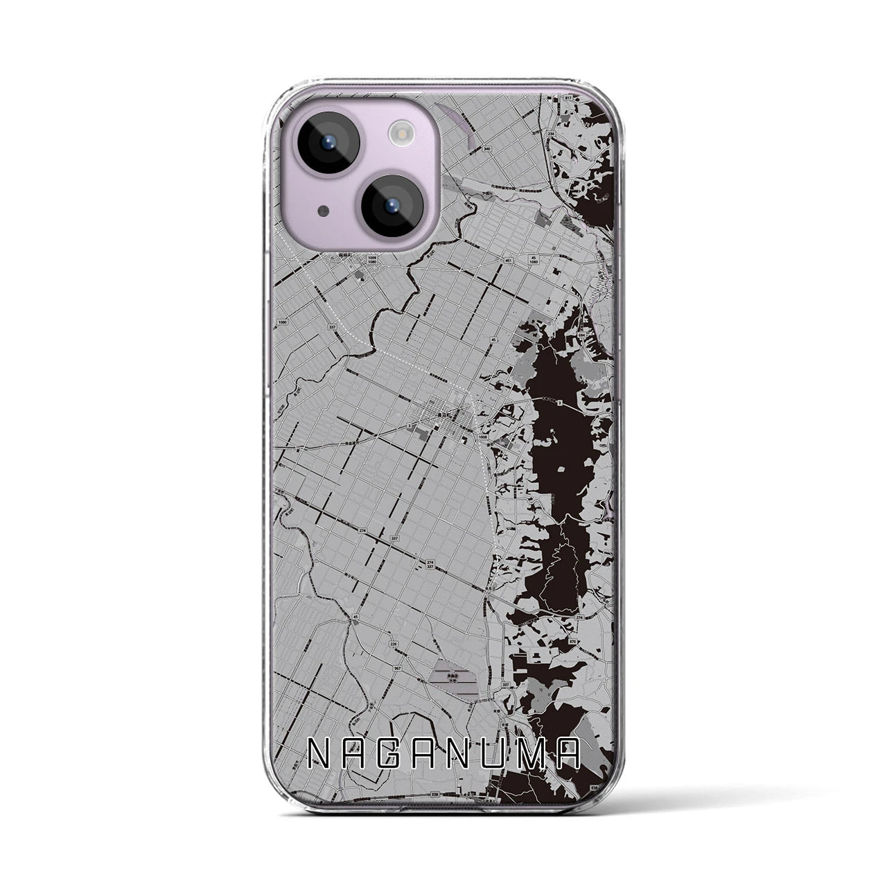【長沼(北海道)】地図柄iPhoneケース(クリアタイプ)モノトーン・iPhone 14 用