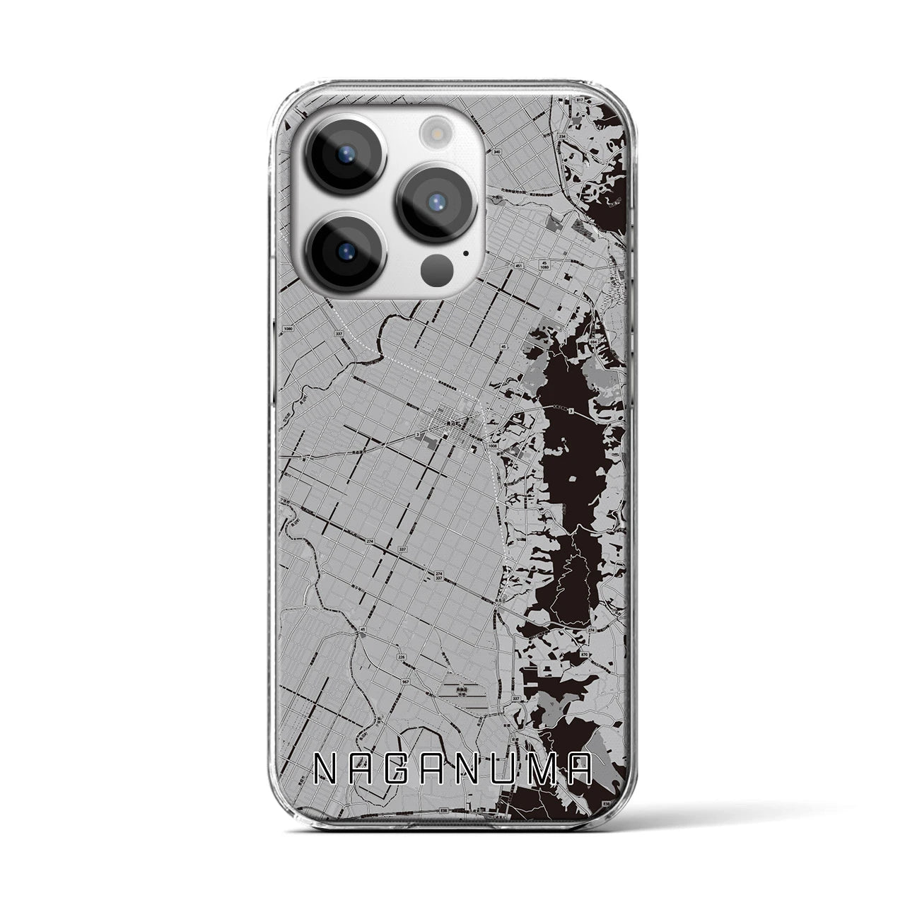 【長沼(北海道)】地図柄iPhoneケース(クリアタイプ)モノトーン・iPhone 14 Pro 用