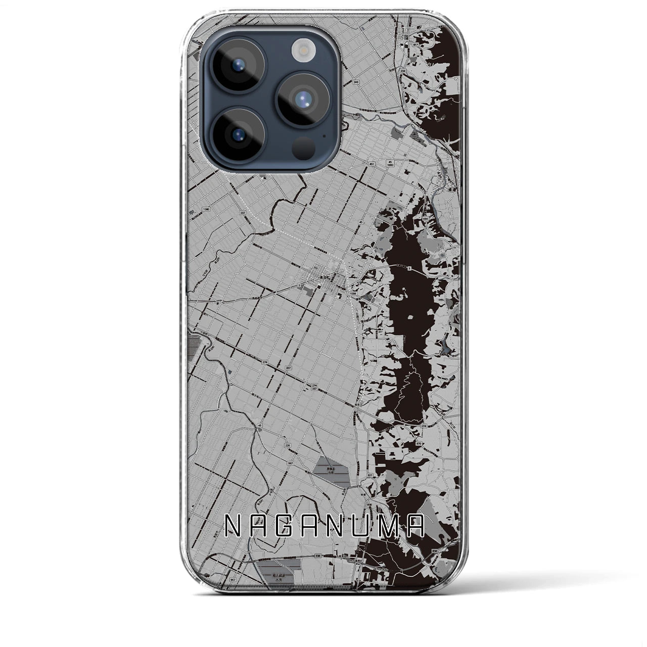 【長沼(北海道)】地図柄iPhoneケース(クリアタイプ)モノトーン・iPhone 15 Pro Max 用