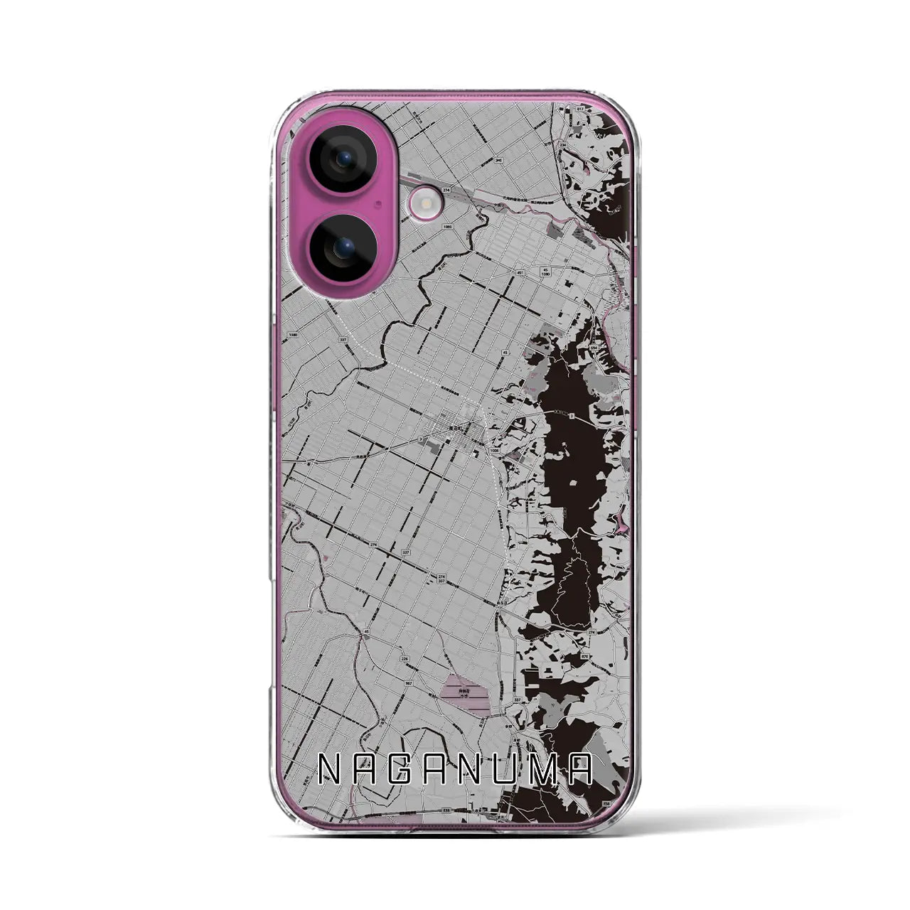 【長沼(北海道)】地図柄iPhoneケース(クリアタイプ)モノトーン・iPhone 16 Pro 用