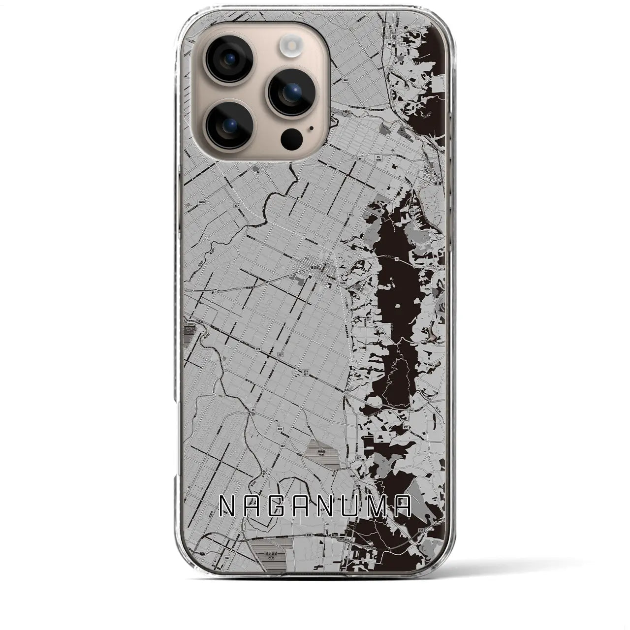 【長沼(北海道)】地図柄iPhoneケース(クリアタイプ)モノトーン・iPhone 16 Plus 用
