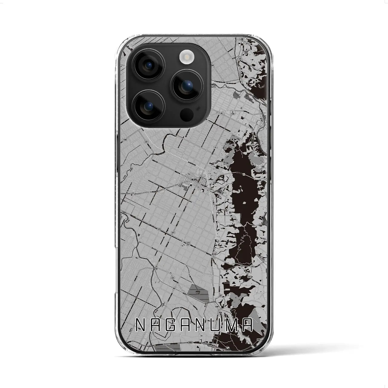 【長沼(北海道)】地図柄iPhoneケース(クリアタイプ)モノトーン・iPhone 16 用
