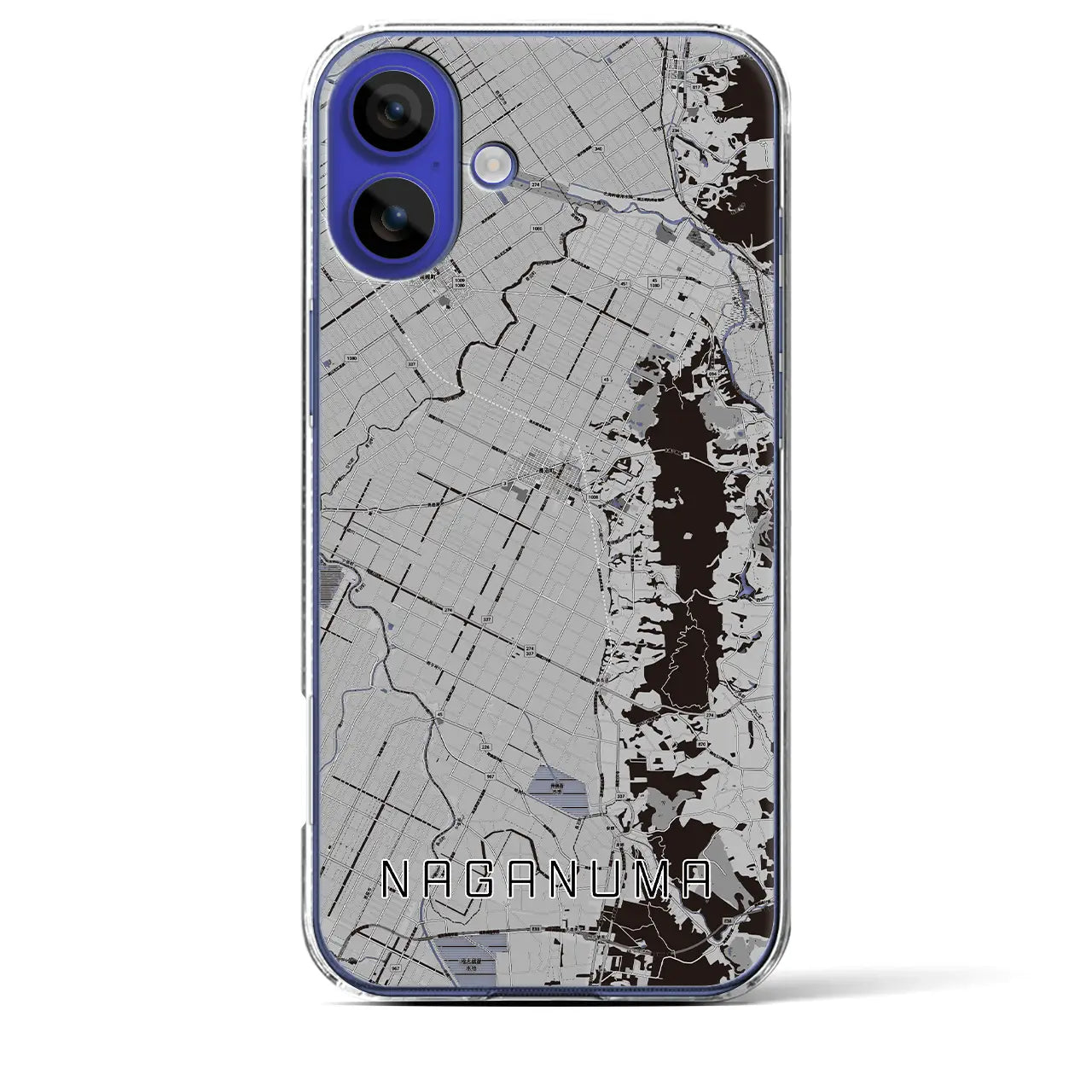 【長沼(北海道)】地図柄iPhoneケース(クリアタイプ)モノトーン・iPhone 16 Pro Max 用