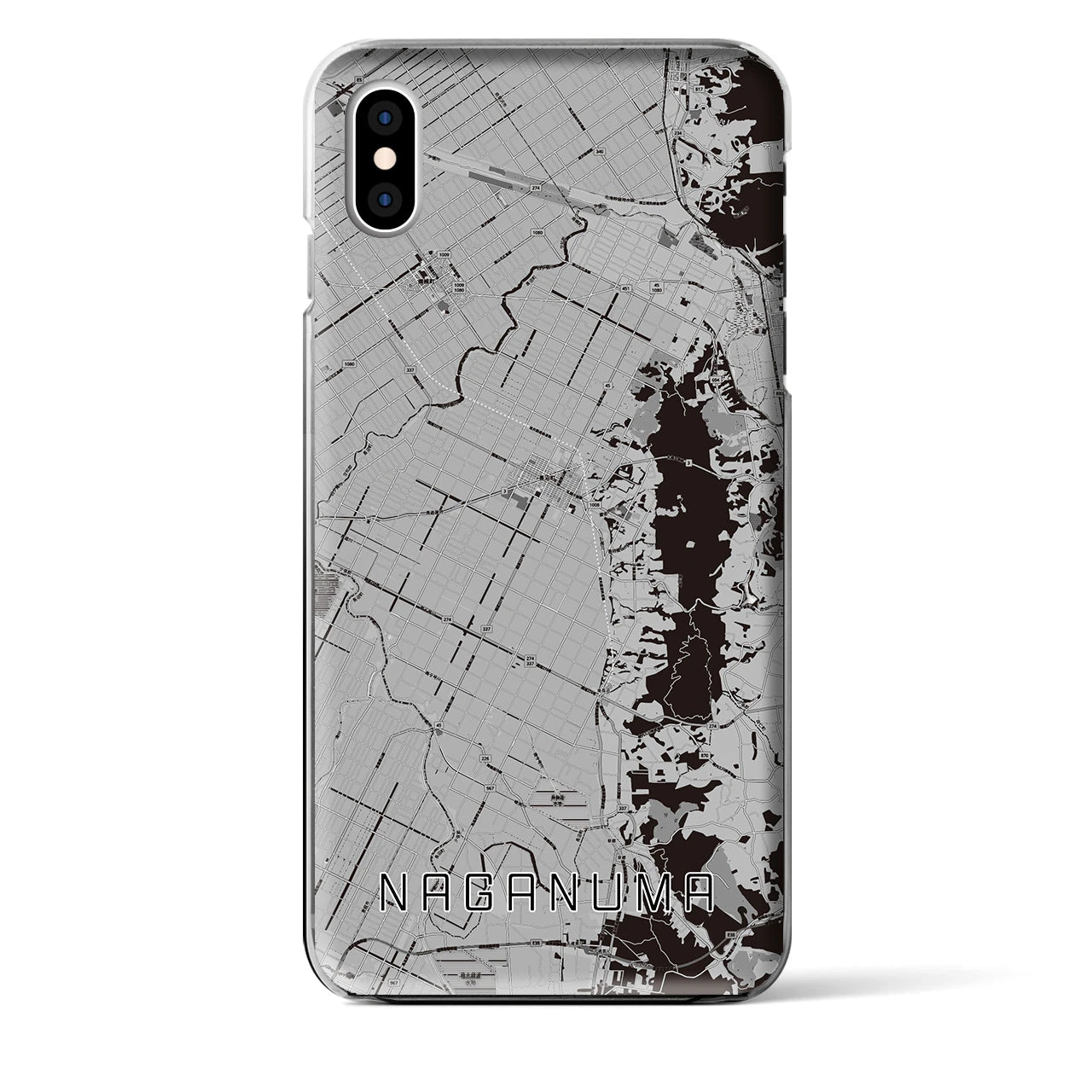 【長沼(北海道)】地図柄iPhoneケース(クリアタイプ)モノトーン・iPhone XS Max 用
