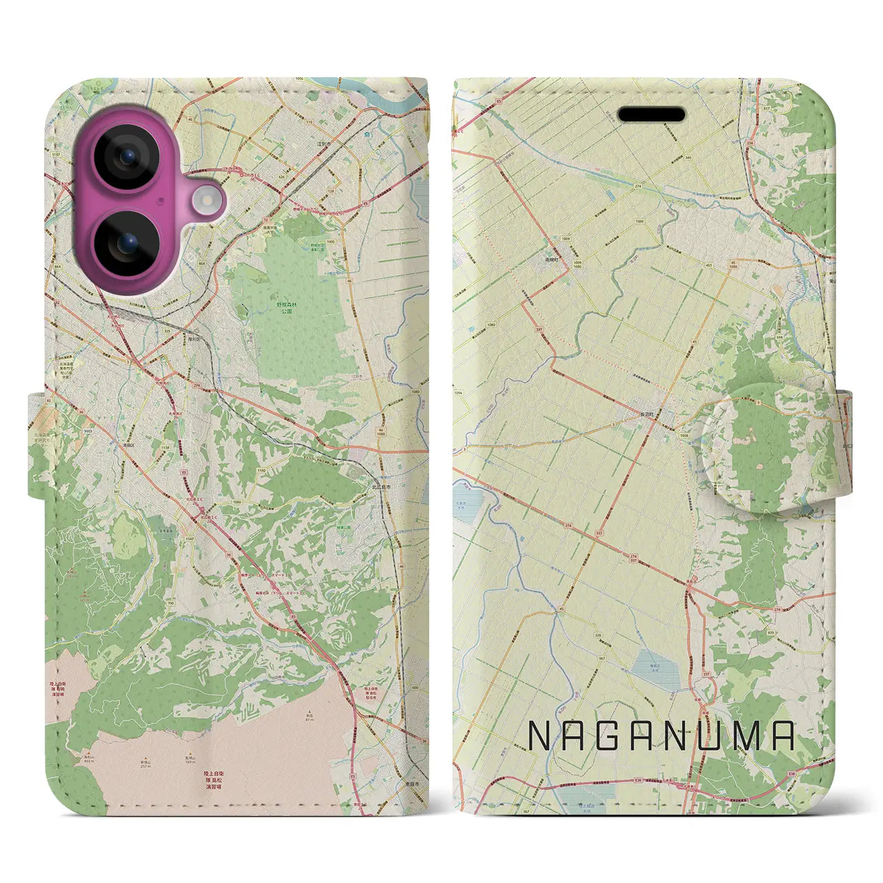 【長沼(北海道)】地図柄iPhoneケース(手帳タイプ)ナチュラル・iPhone 16 Pro 用
