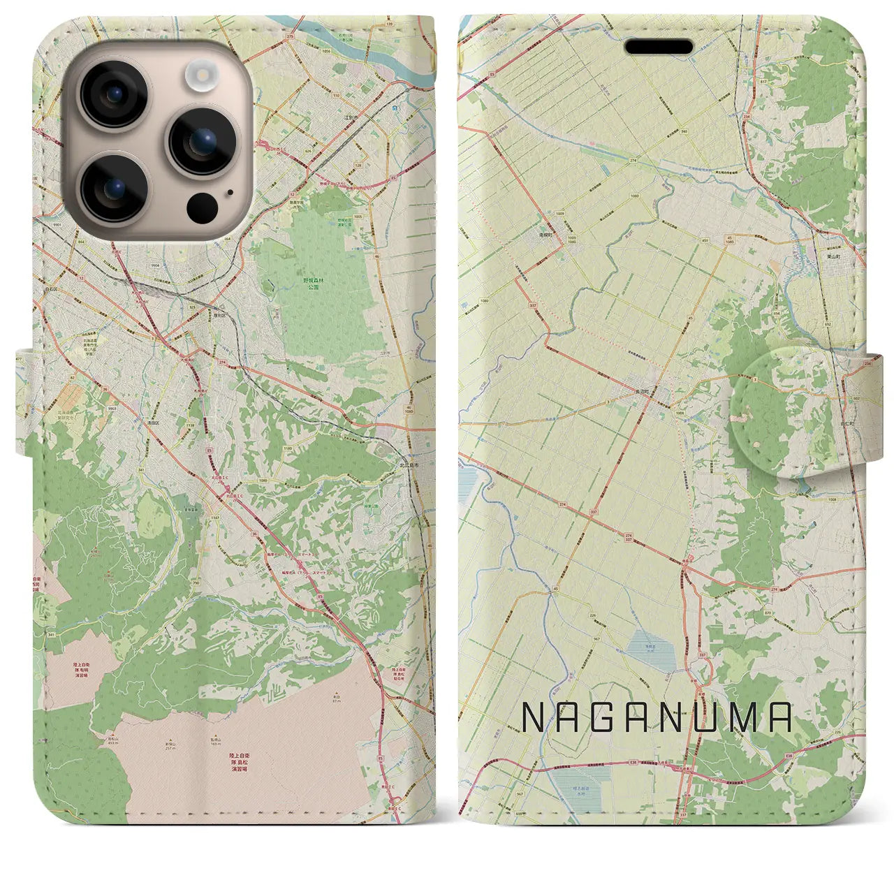 【長沼(北海道)】地図柄iPhoneケース(手帳タイプ)ナチュラル・iPhone 16 Plus 用