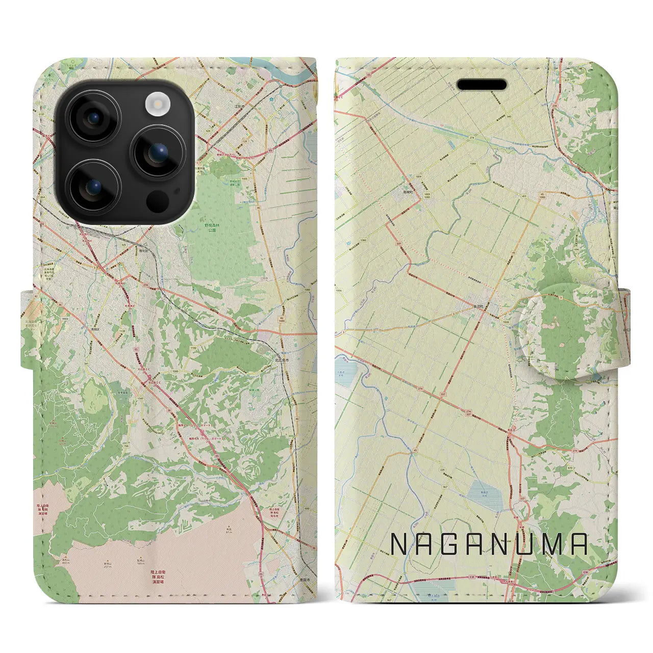 【長沼(北海道)】地図柄iPhoneケース(手帳タイプ)ナチュラル・iPhone 16 用