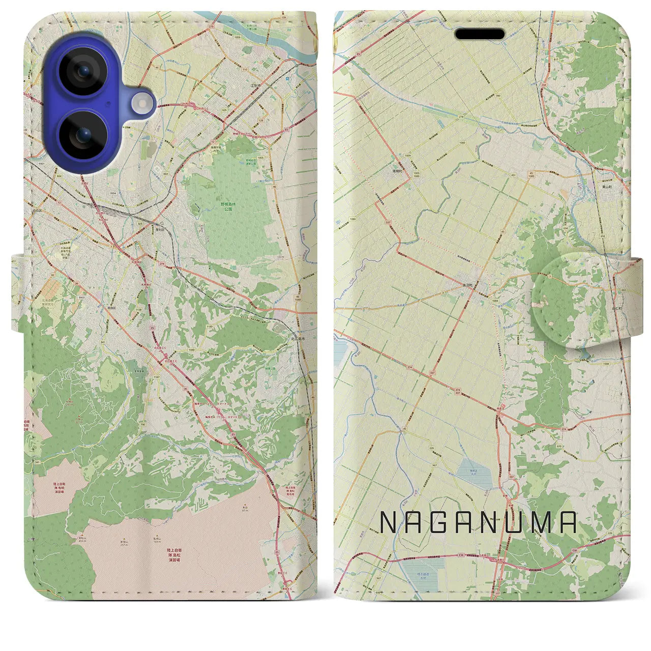【長沼(北海道)】地図柄iPhoneケース(手帳タイプ)ナチュラル・iPhone 16 Pro Max 用
