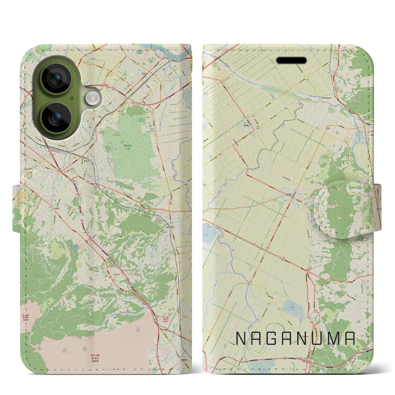 【長沼(北海道)】地図柄iPhoneケース(手帳タイプ)ナチュラル・iPhone 17 Pro Max 用