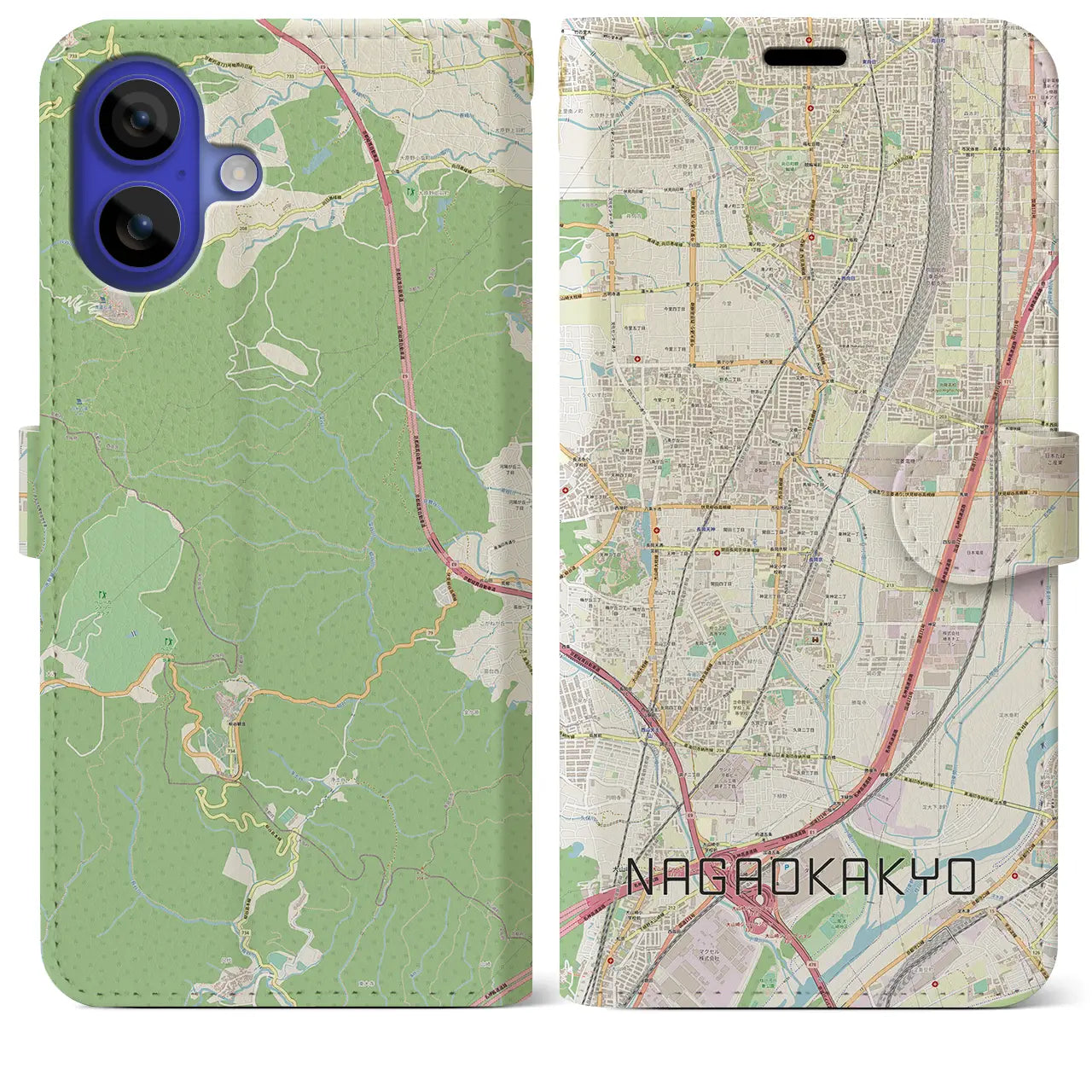 【長岡京(京都府)】地図柄iPhoneケース(手帳タイプ)ナチュラル・iPhone 16 Pro Max 用