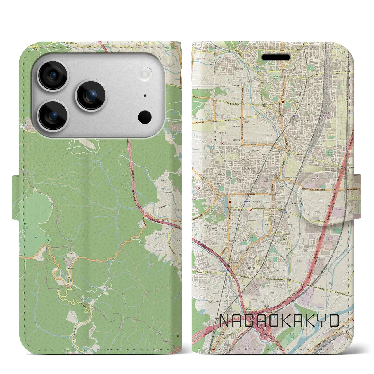 【長岡京(京都府)】地図柄iPhoneケース(手帳タイプ)