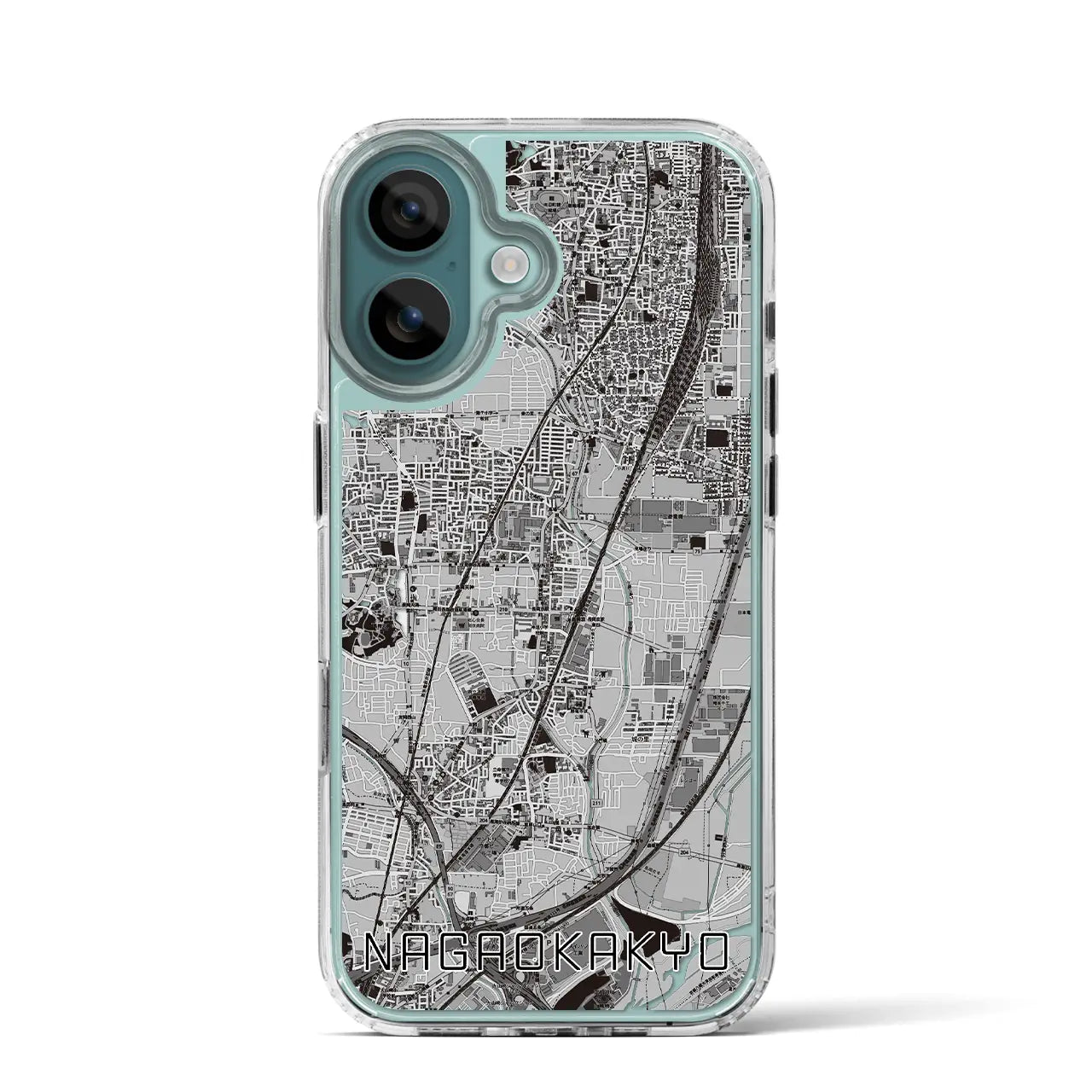 【長岡京(京都府)】地図柄iPhoneケース(MagSafeタイプ)モノトーン・iPhone 16 Pro 用
