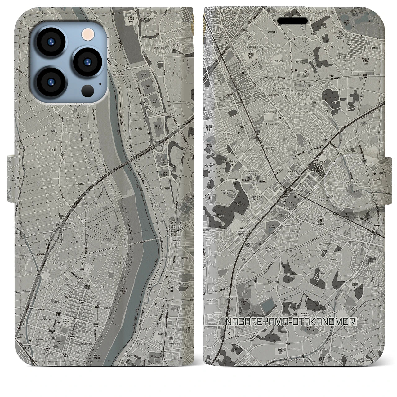 【流山おおたかの森(千葉県)】地図柄iPhoneケース(手帳タイプ)
