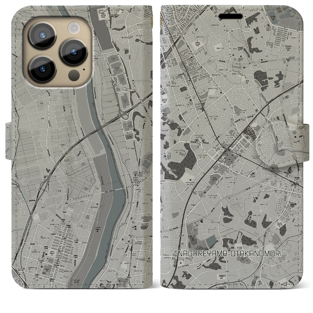 【流山おおたかの森(千葉県)】地図柄iPhoneケース(手帳タイプ)