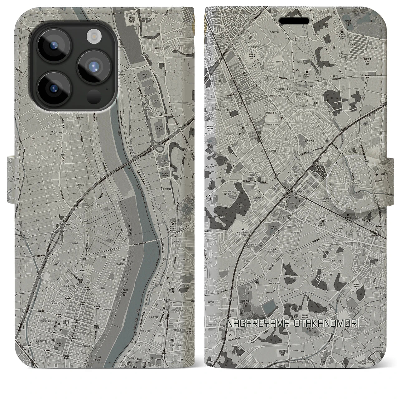 【流山おおたかの森(千葉県)】地図柄iPhoneケース(手帳タイプ)