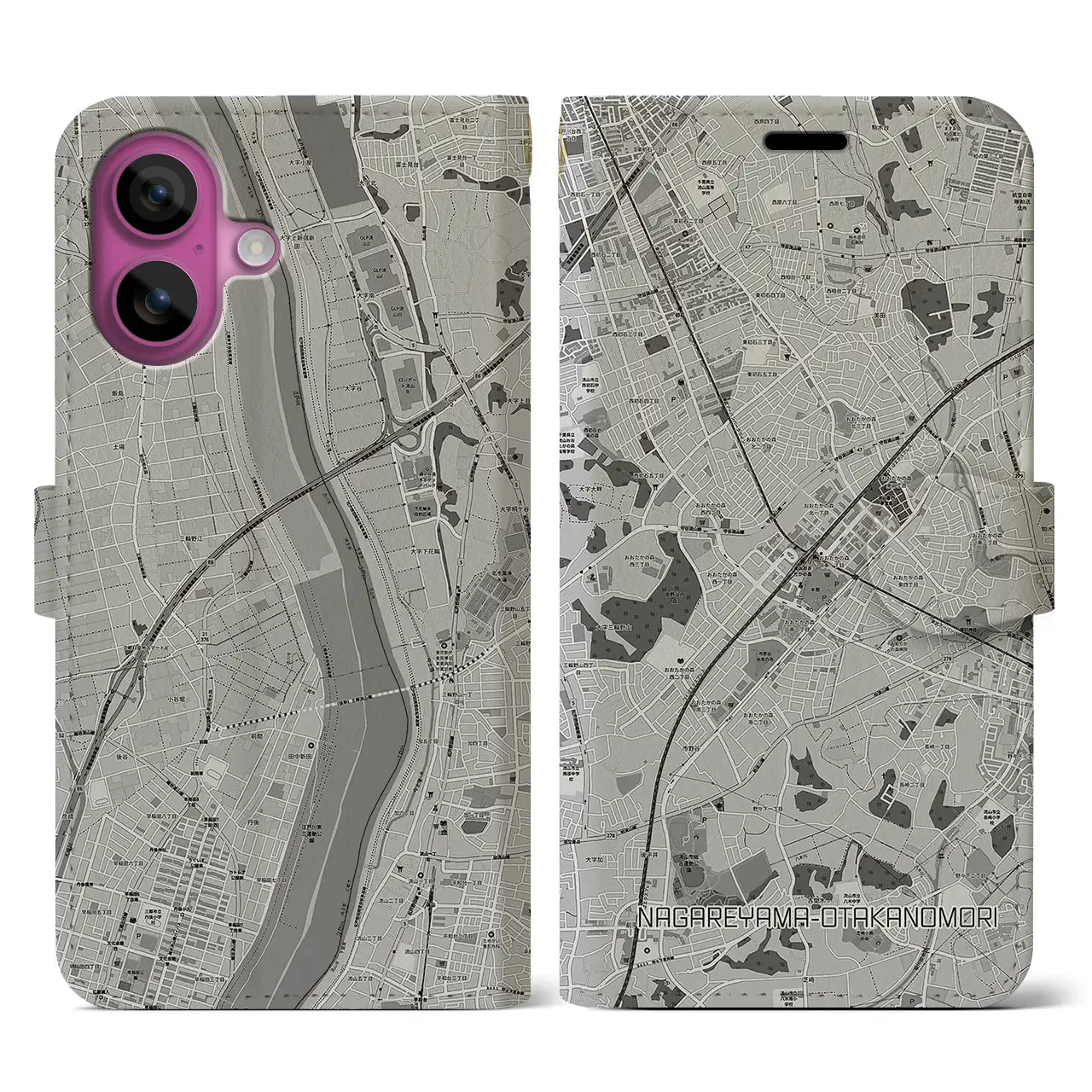 【流山おおたかの森(千葉県)】地図柄iPhoneケース(手帳タイプ)