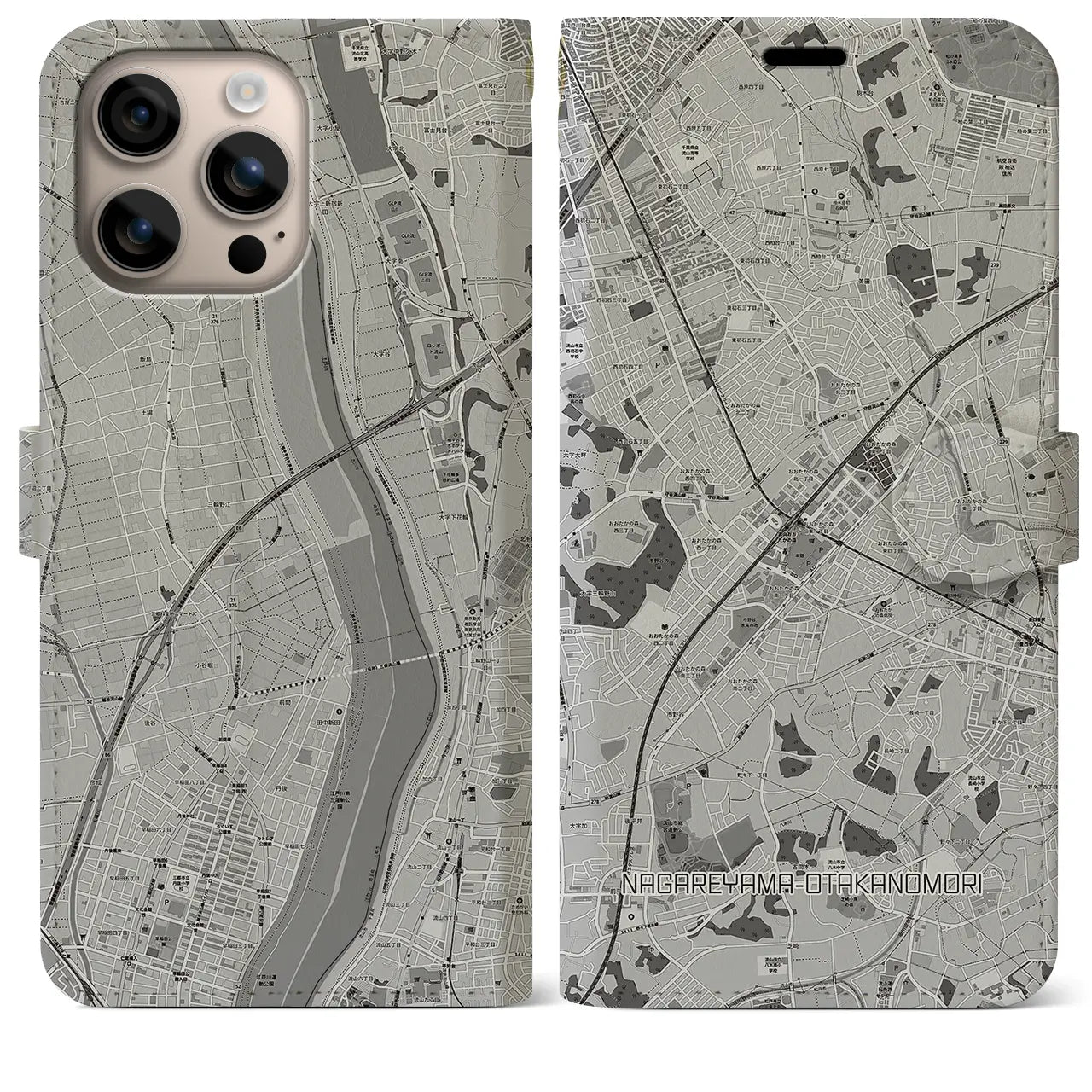 【流山おおたかの森(千葉県)】地図柄iPhoneケース(手帳タイプ)
