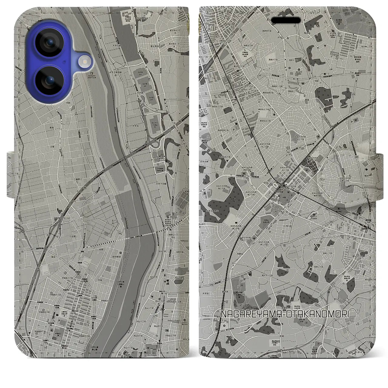 【流山おおたかの森(千葉県)】地図柄iPhoneケース(手帳タイプ)