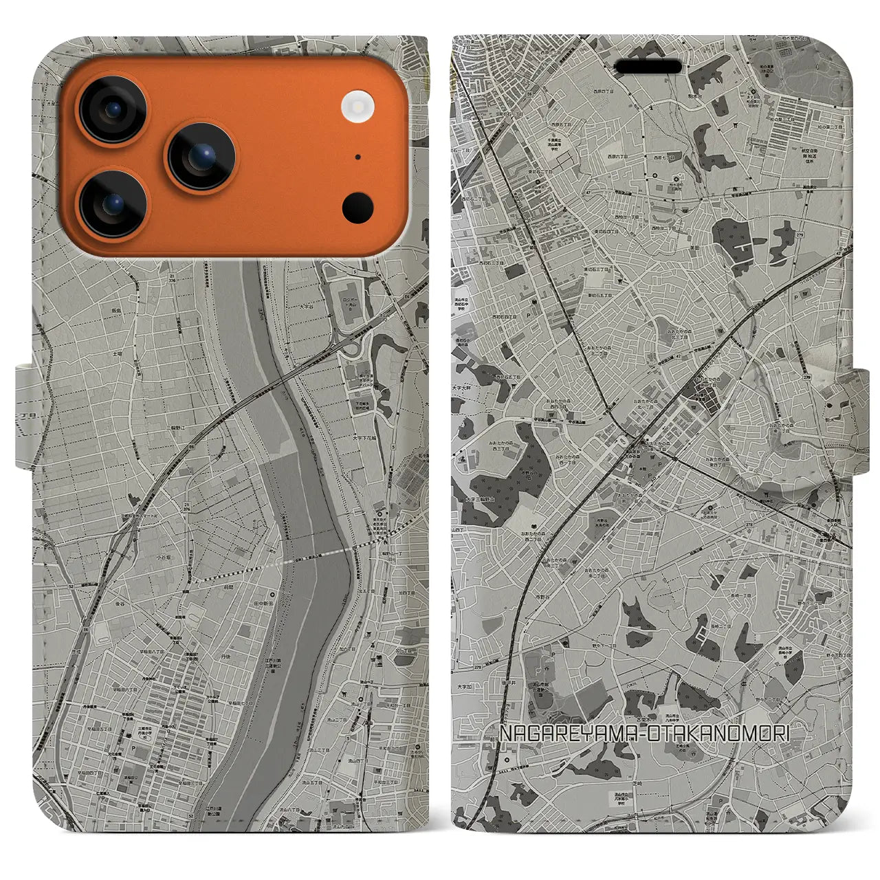 【流山おおたかの森(千葉県)】地図柄iPhoneケース(手帳タイプ)