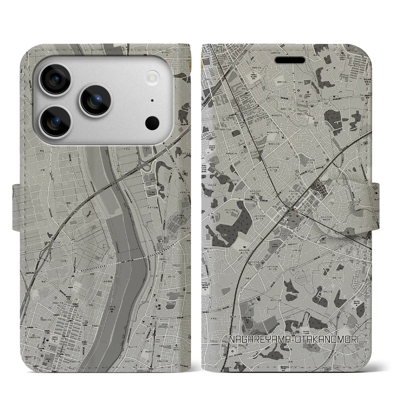 【流山おおたかの森(千葉県)】地図柄iPhoneケース(手帳タイプ)