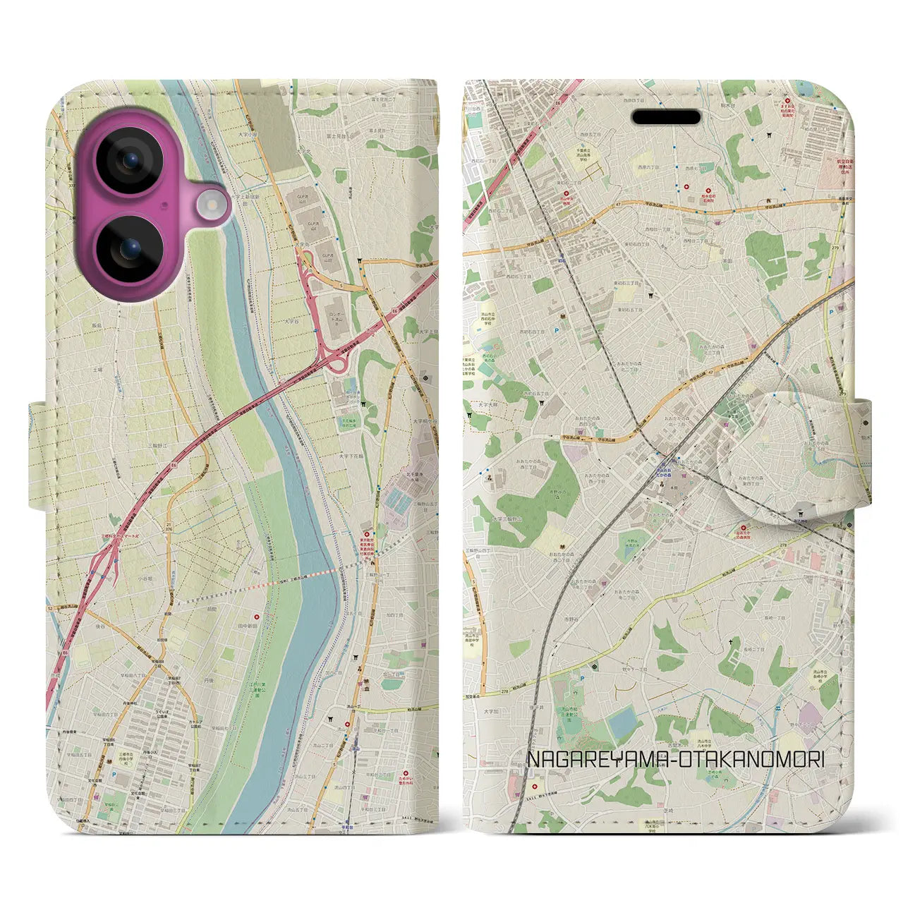 【流山おおたかの森(千葉県)】地図柄iPhoneケース(手帳タイプ)