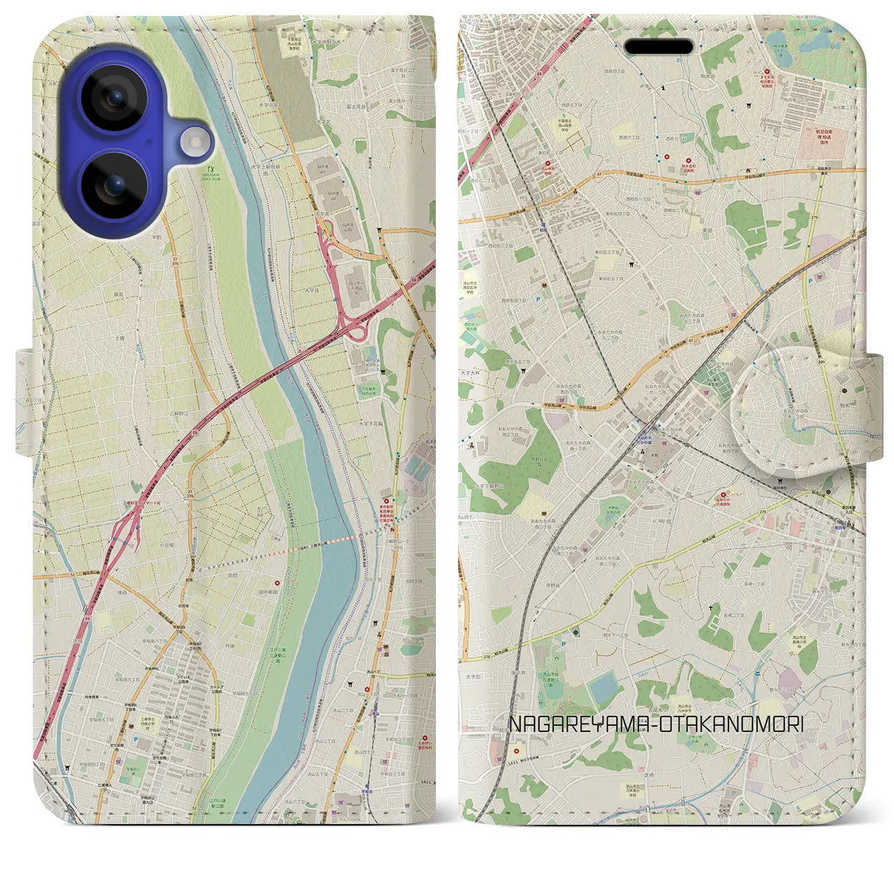 【流山おおたかの森(千葉県)】地図柄iPhoneケース(手帳タイプ)ナチュラル・iPhone 16 Pro Max 用