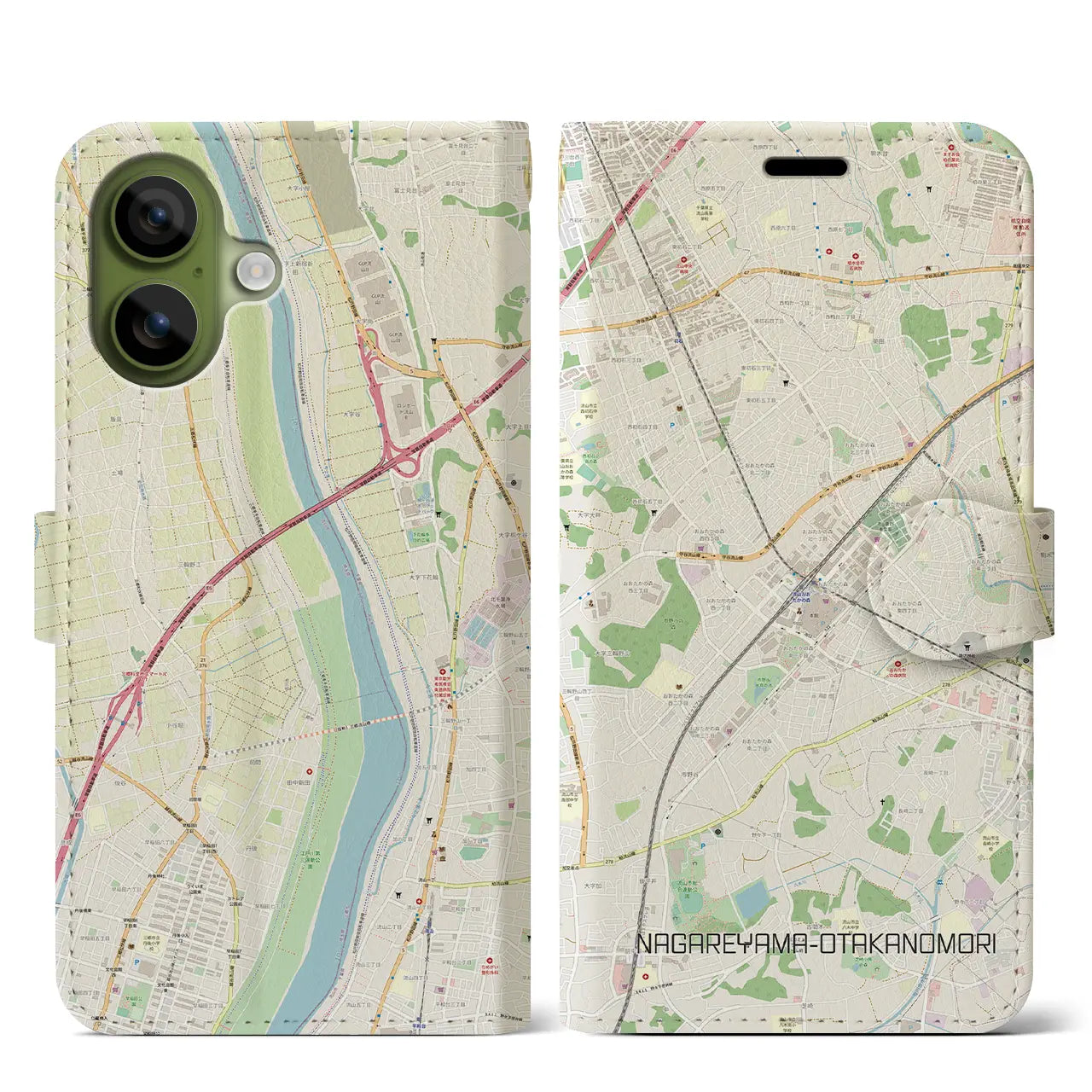 【流山おおたかの森(千葉県)】地図柄iPhoneケース(手帳タイプ)