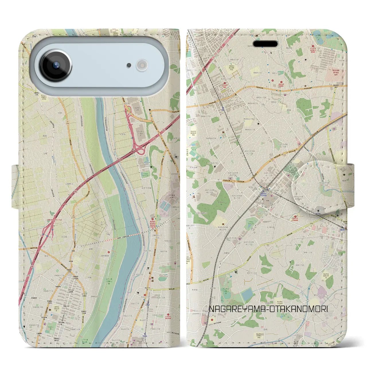 【流山おおたかの森(千葉県)】地図柄iPhoneケース(手帳タイプ)モノトーン・iPhone 17 Pro Max 用