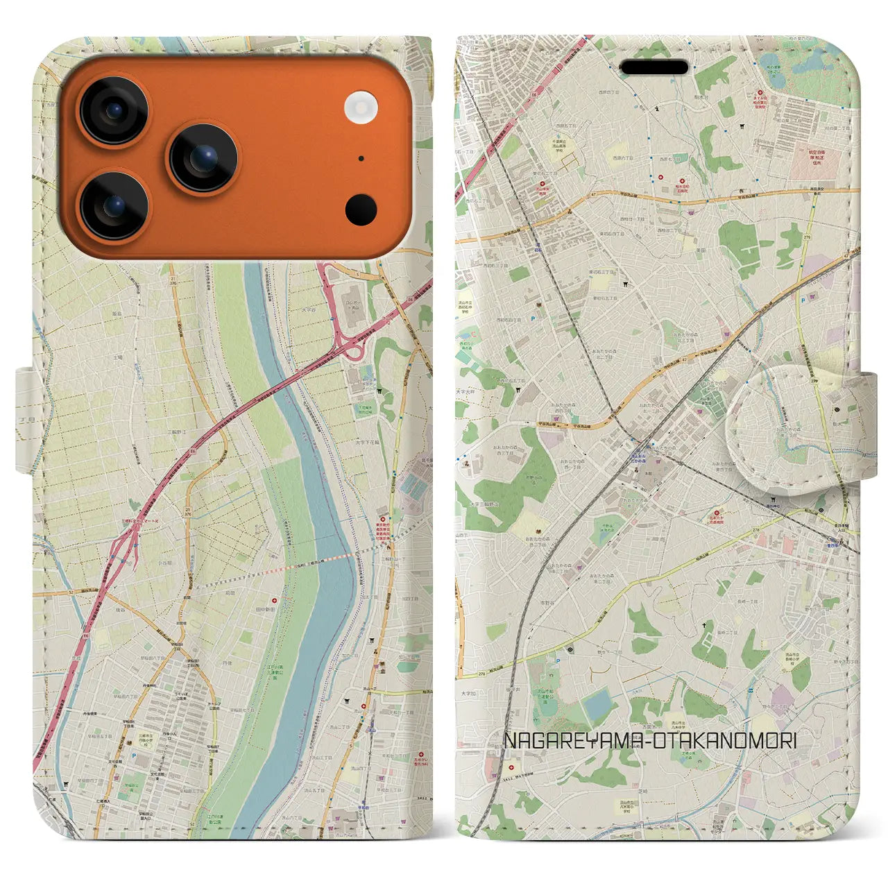 【流山おおたかの森(千葉県)】地図柄iPhoneケース(手帳タイプ)ナチュラル・iPhone 17 Pro Max 用