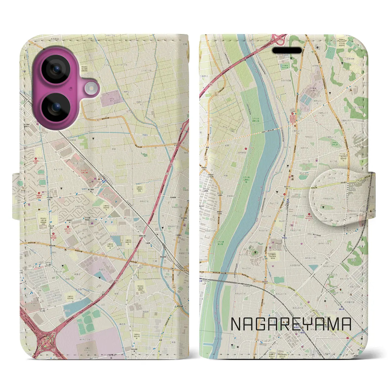 【流山(千葉県)】地図柄iPhoneケース(手帳タイプ)ナチュラル・iPhone 16 Pro 用