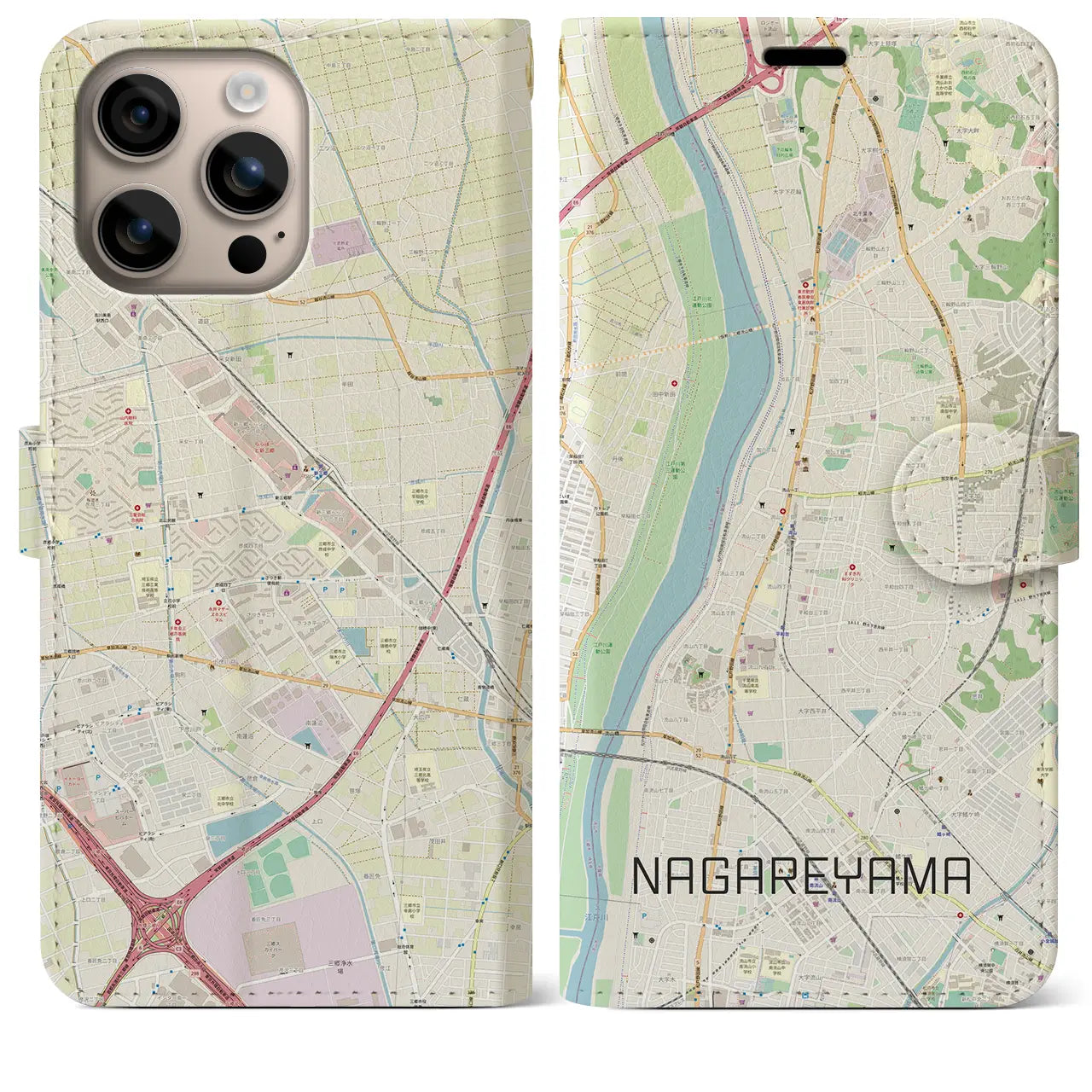 【流山(千葉県)】地図柄iPhoneケース(手帳タイプ)ナチュラル・iPhone 16 Plus 用