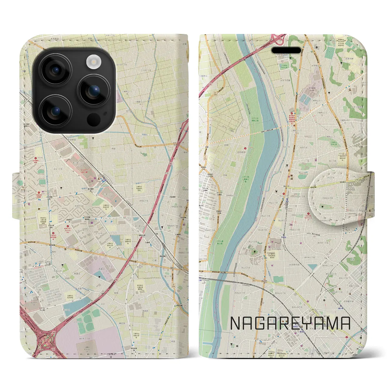 【流山(千葉県)】地図柄iPhoneケース(手帳タイプ)ナチュラル・iPhone 16 用