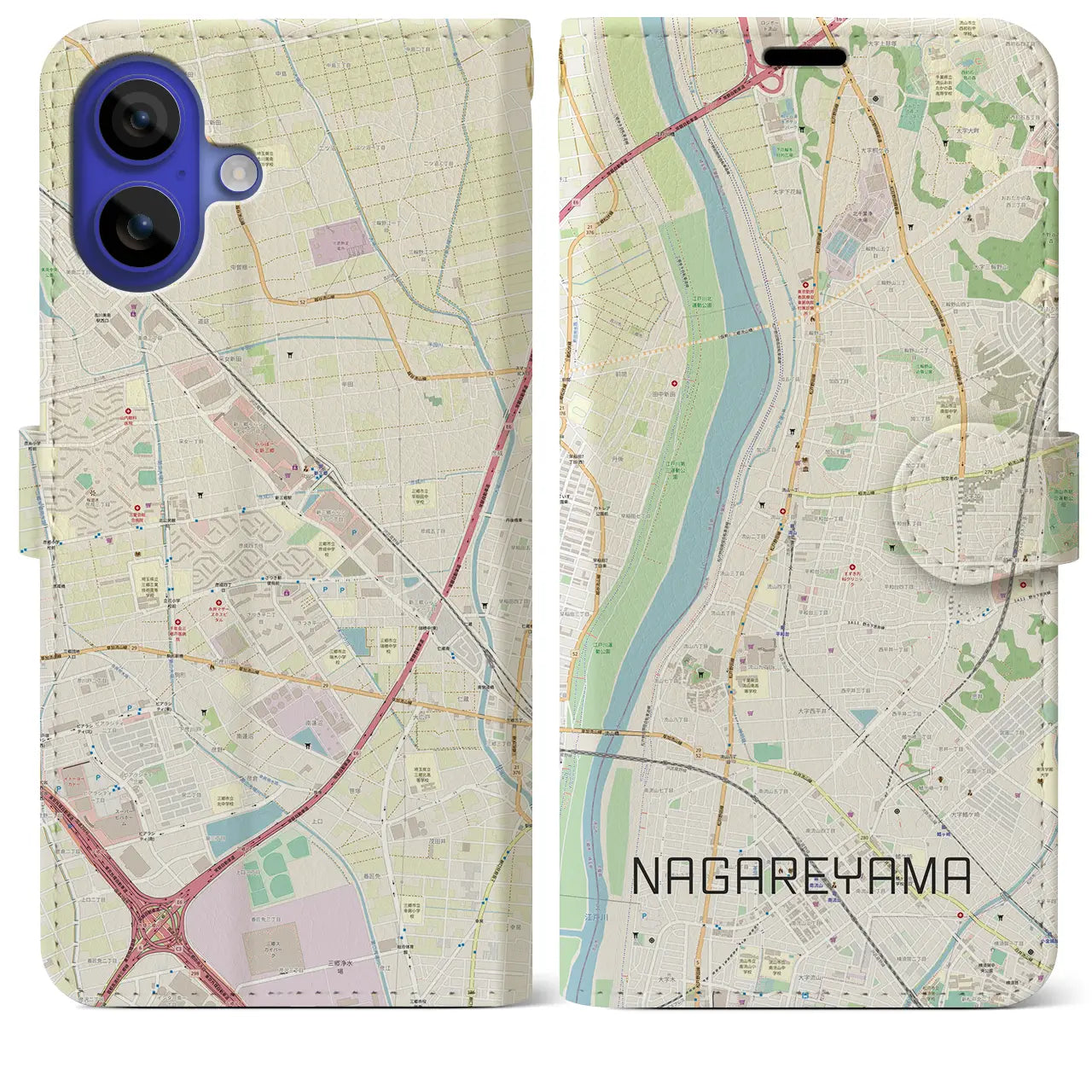【流山(千葉県)】地図柄iPhoneケース(手帳タイプ)ナチュラル・iPhone 16 Pro Max 用