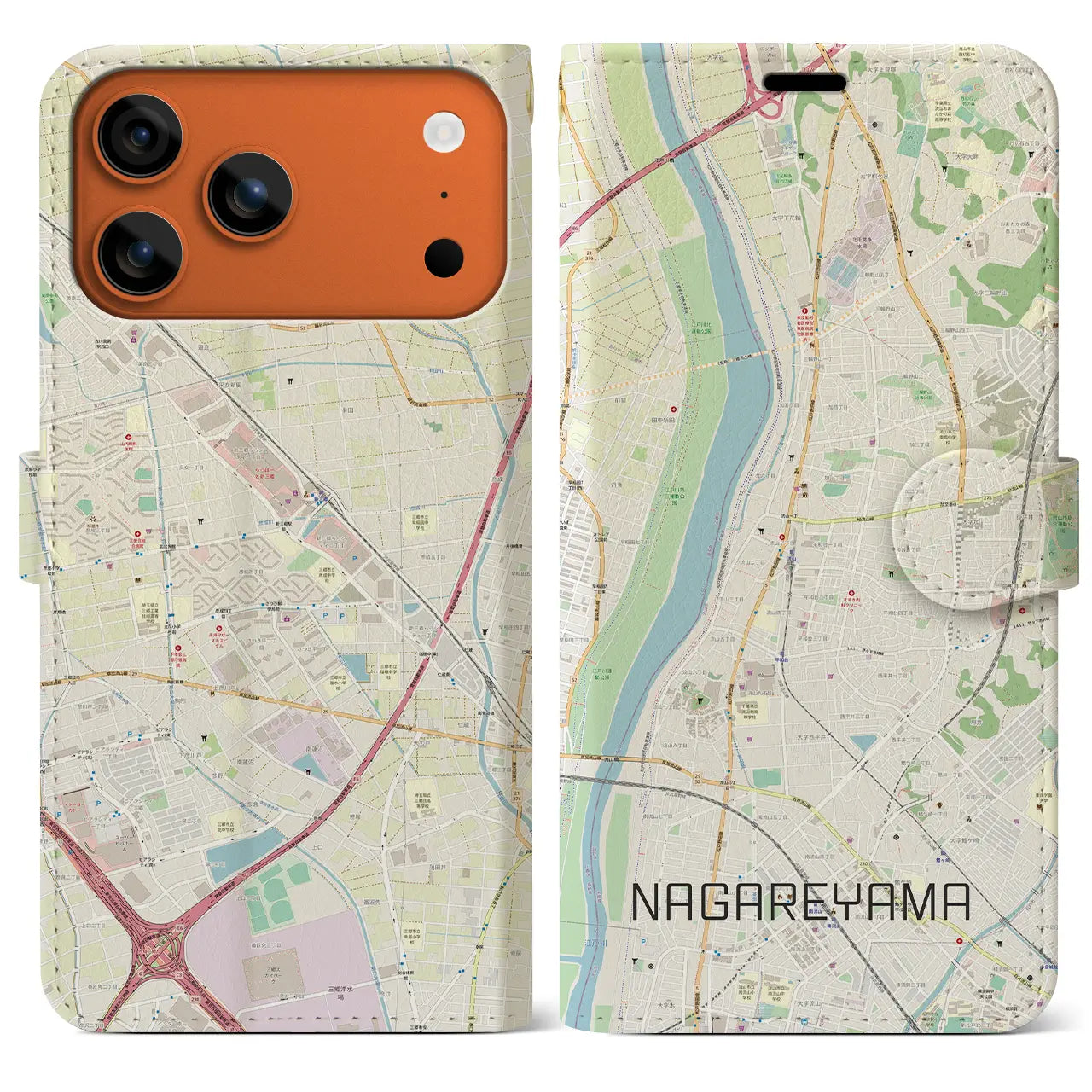 【流山(千葉県)】地図柄iPhoneケース(手帳タイプ)ナチュラル・iPhone 17 Pro Max 用
