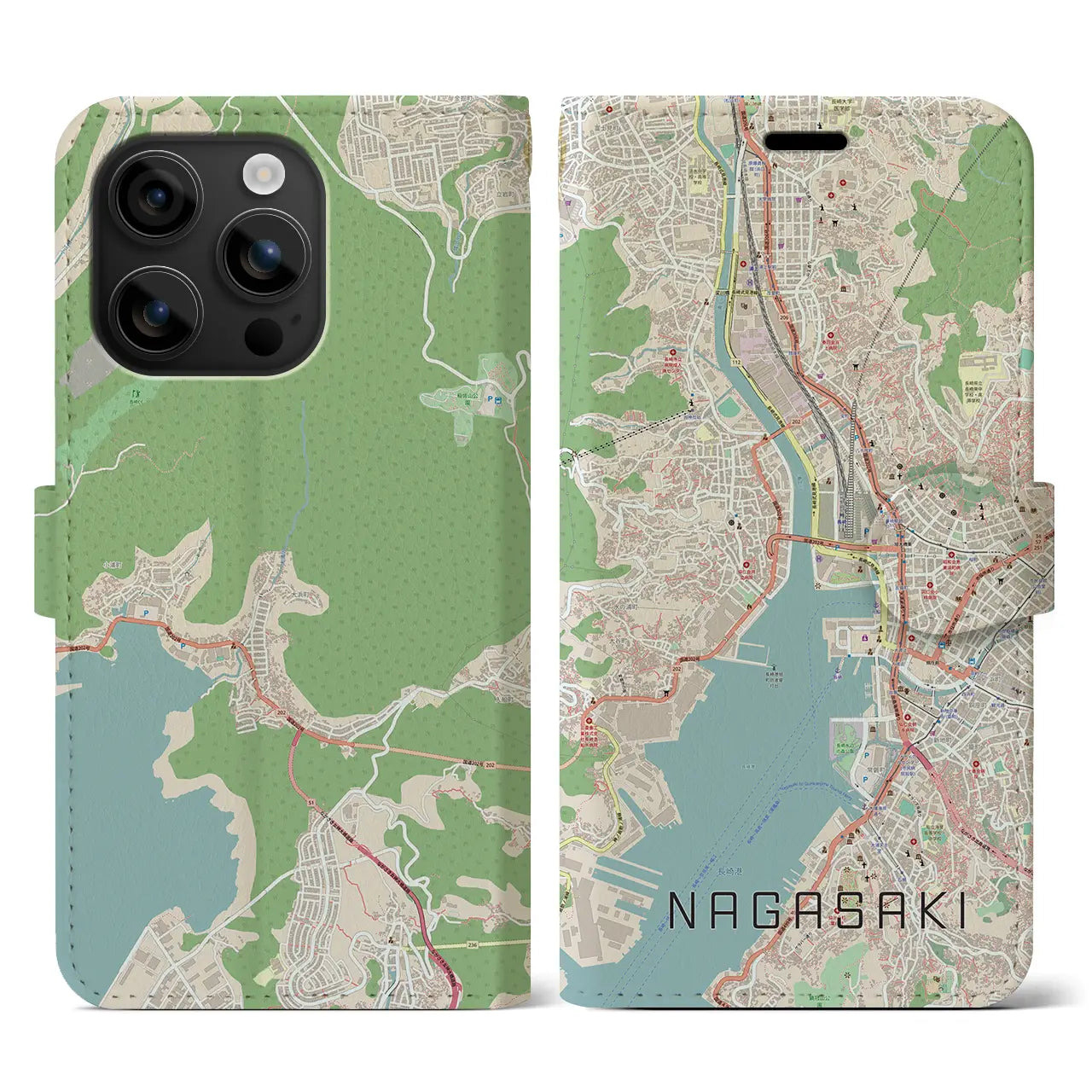 【長崎(長崎県)】地図柄iPhoneケース(手帳タイプ)ナチュラル・iPhone 16 用