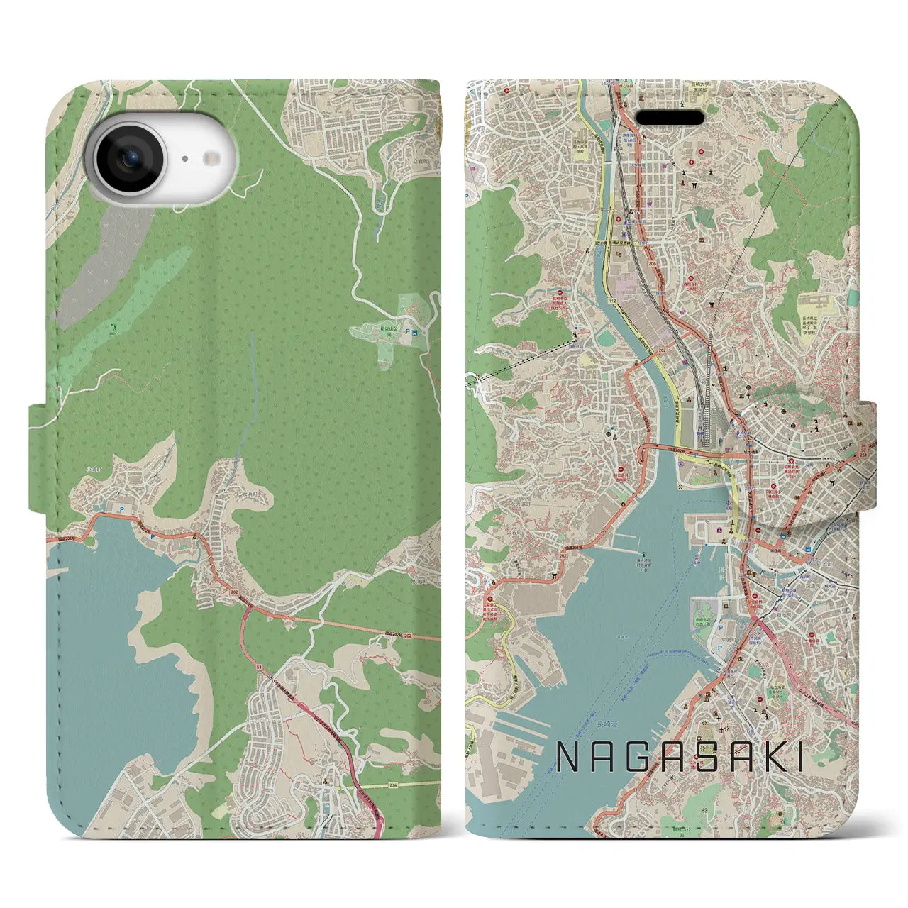 【長崎(長崎県)】地図柄iPhoneケース(手帳タイプ)