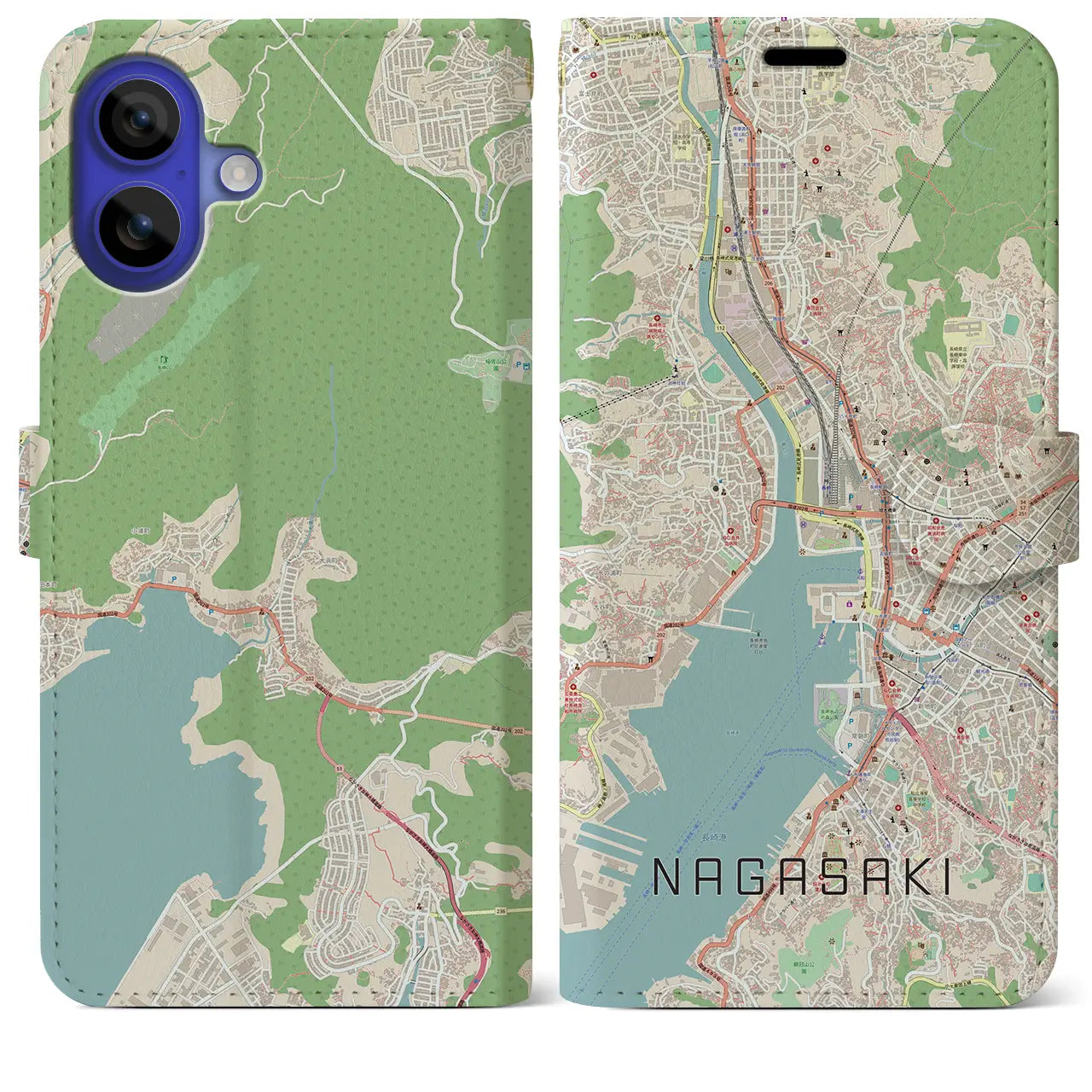 【長崎(長崎県)】地図柄iPhoneケース(手帳タイプ)