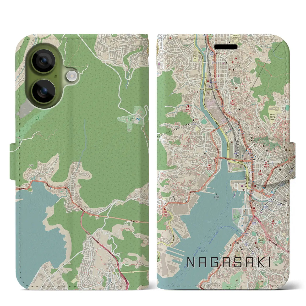 【長崎(長崎県)】地図柄iPhoneケース(手帳タイプ)モノトーン・iPhone 17 Pro Max 用