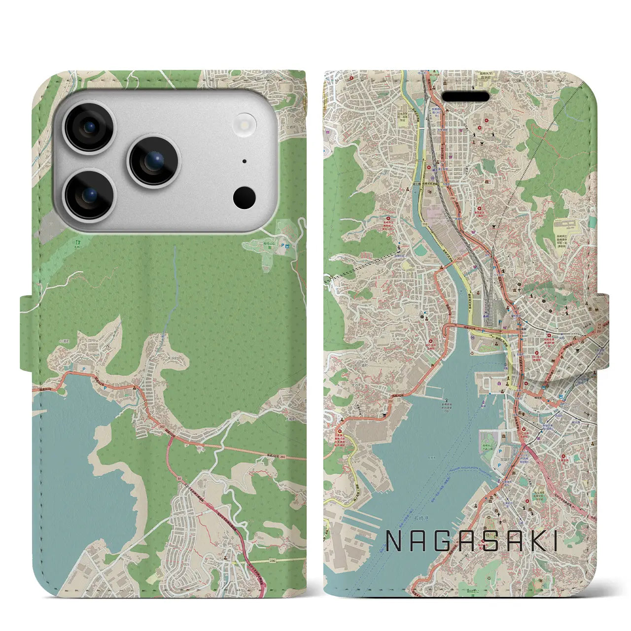 【長崎(長崎県)】地図柄iPhoneケース(手帳タイプ)