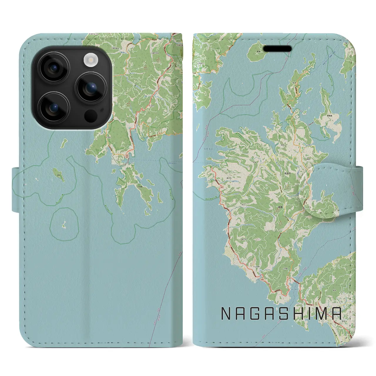【長島(鹿児島県)】地図柄iPhoneケース(手帳タイプ)ナチュラル・iPhone 16 用