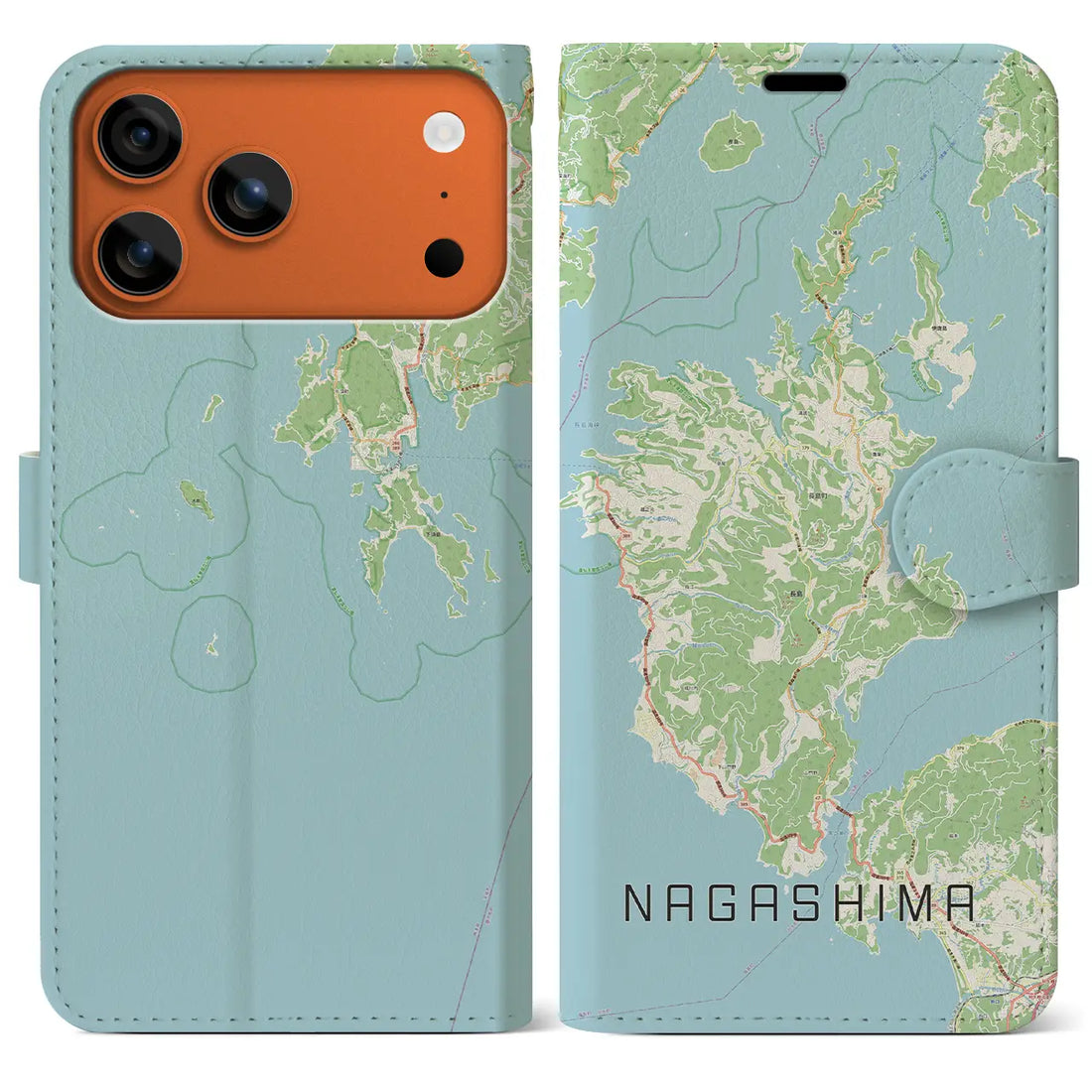 【長島(鹿児島県)】地図柄iPhoneケース(手帳タイプ)ナチュラル・iPhone 17 Pro Max 用