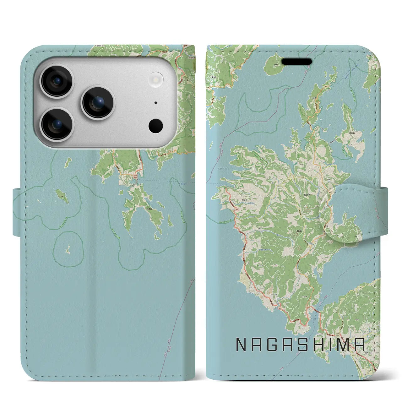 【長島(鹿児島県)】地図柄iPhoneケース(手帳タイプ)モノトーン・iPhone 17 Pro Max 用