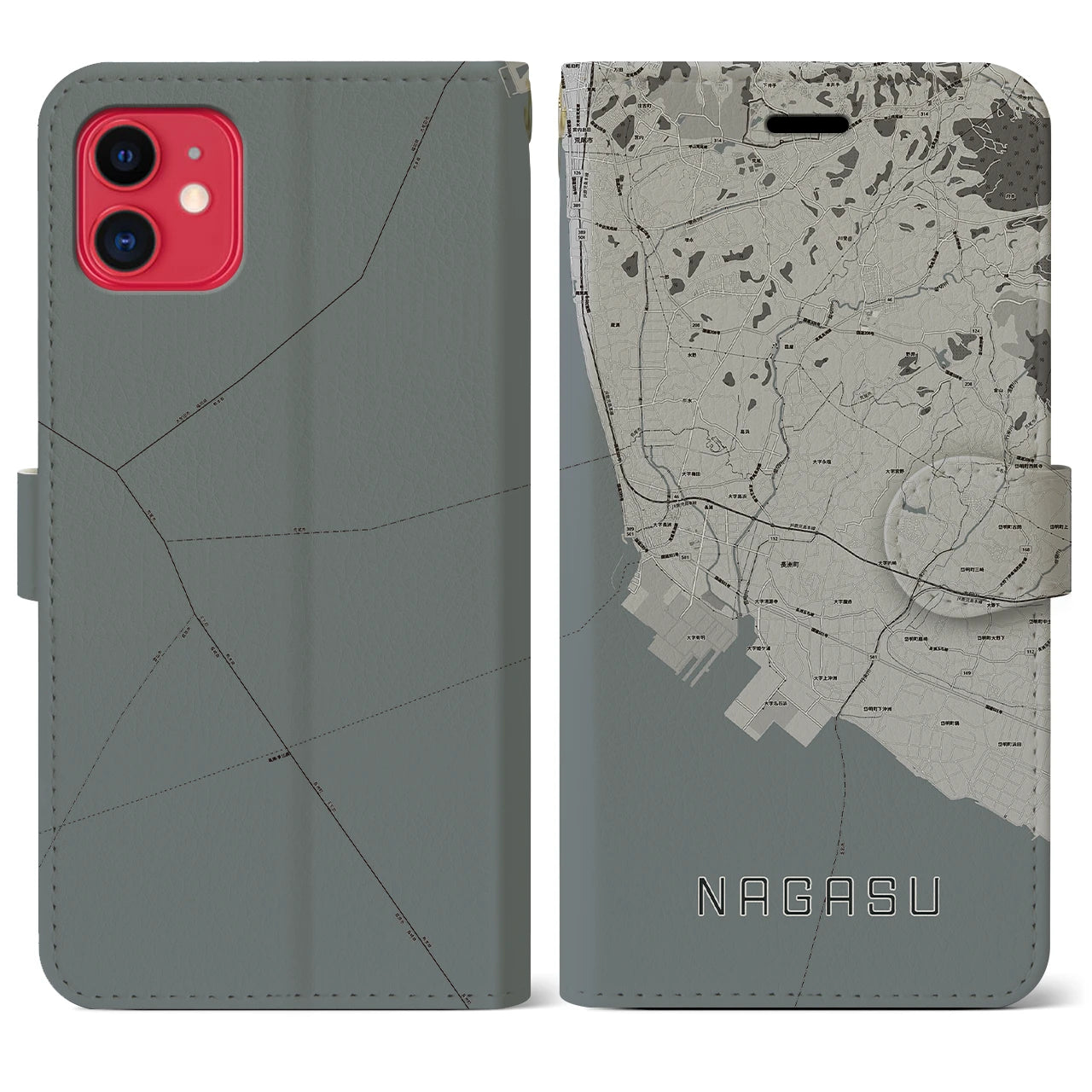 【長洲(熊本県)】地図柄iPhoneケース(手帳タイプ)モノトーン・iPhone 11 用