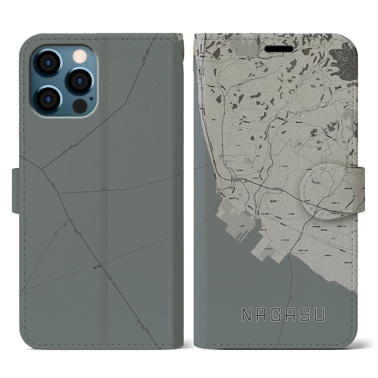 【長洲(熊本県)】地図柄iPhoneケース(手帳タイプ)